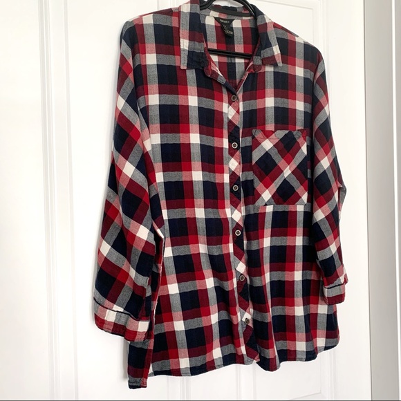 •FOREVER 21• Plaid 3/4 Sleeve Shirt Size L - Picture 3 of 9